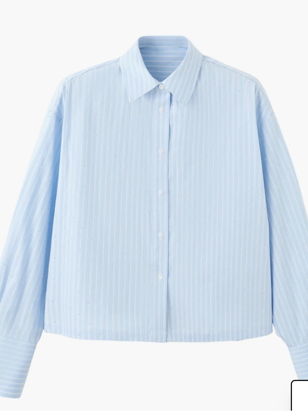 Rhinestone Detail Stripe‎ Cotton Blend Button-Up Shirt